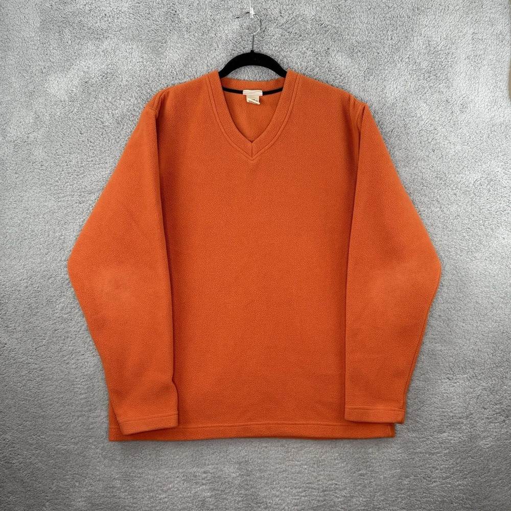 L.L. Bean Men's Fleece Pullover Sweatshirt Orange V-Neck Size Medium Tall EUC